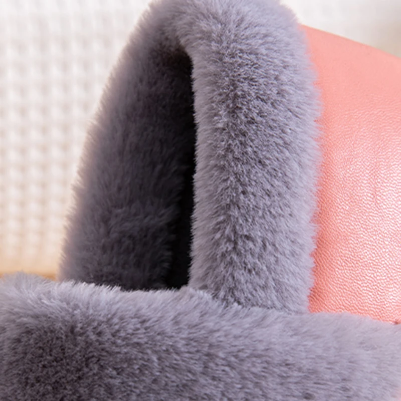 

Shoes Woman Fur Sides Leather Home Slippers High Quality Women Men Slippers Plush Warm Indoor Shoe Zapatos De Mujer