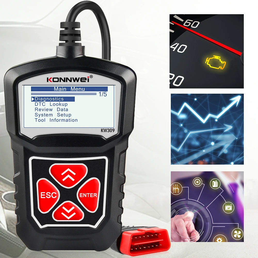 Автомобильный сканер KONNWEI KW309, инструменты для анализа двигателя автомобиля, полный считыватель кодов OBD 2 EOBD, диагностический инструмент.