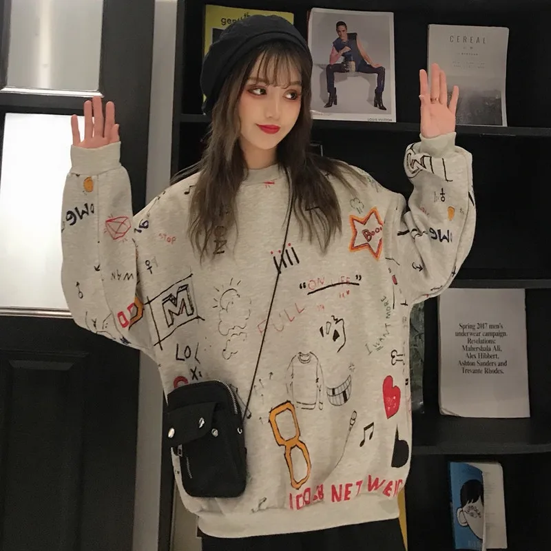 

Spring And Autumn Women'S Clothing Hoodie Girls Street Harajuku Hip Hop Soft Sweatshirt Ladies Print Loose Casual Hoodie New