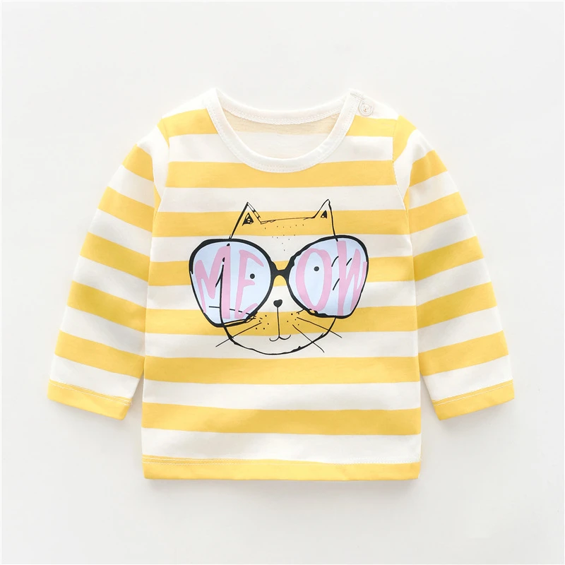 100% хлопок футболки с длинным рукавом для маленьких девочек Повседневные детские