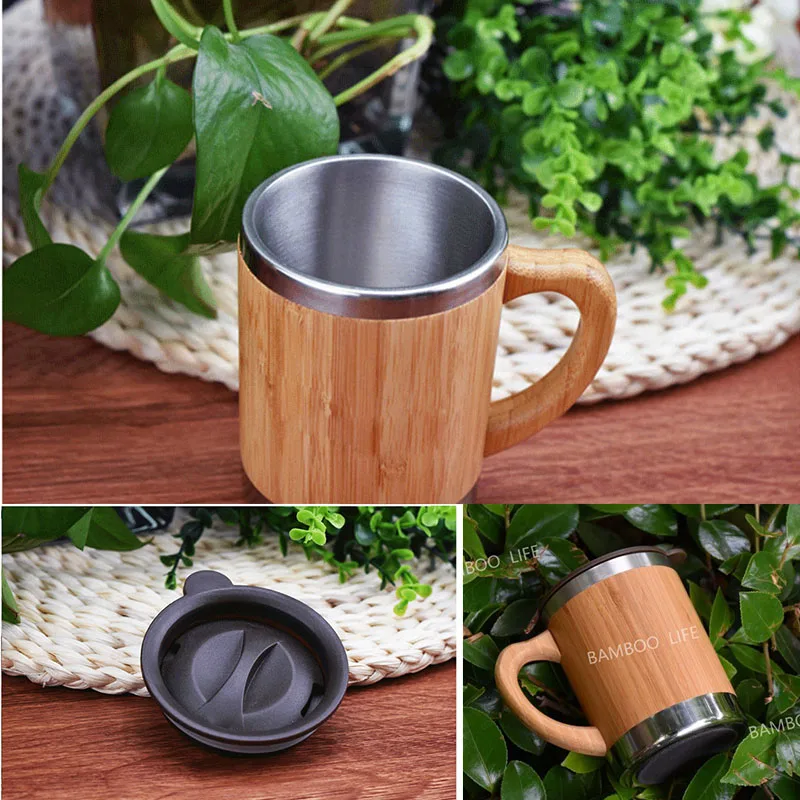 Кружка из натурального бамбука с вкладышем нержавеющей стали чашка для питья