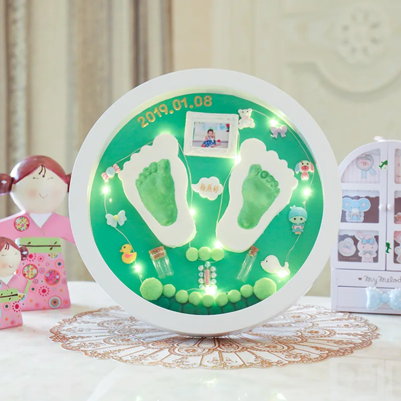 Green-Lamp(circle) Моделирующая глина, ручная Лапка, сделай сам, детская фоторамка, светодиодный светильник, слизи, ручная печать, следы, цветная глина, сувенир для новорожденных, пластилин - Цвет: Green-Lamp(circle)
