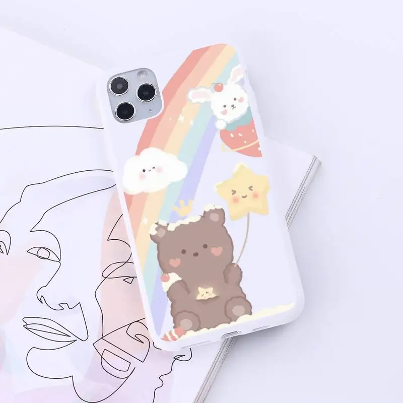 

Cute cartoon girl with bear animal Phone Case Candy Color for iPhone 6 7 8 11 12 s mini pro X XS XR MAX Plus