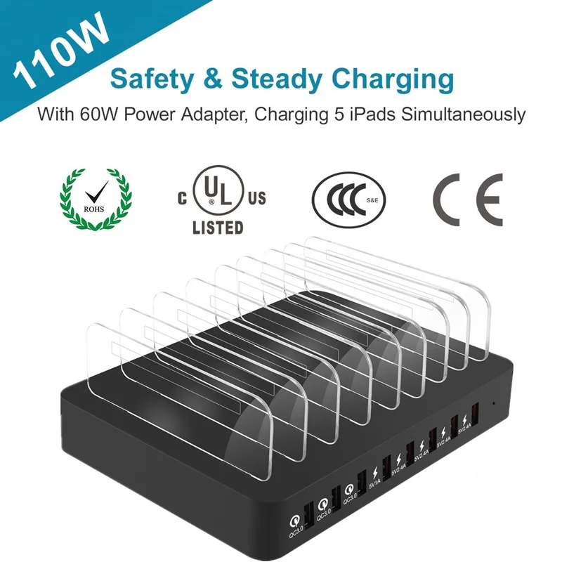 Зарядная док станция Tongdaytech с 8 USB портами 110 Вт быстрая зарядка 3 0|Зарядные