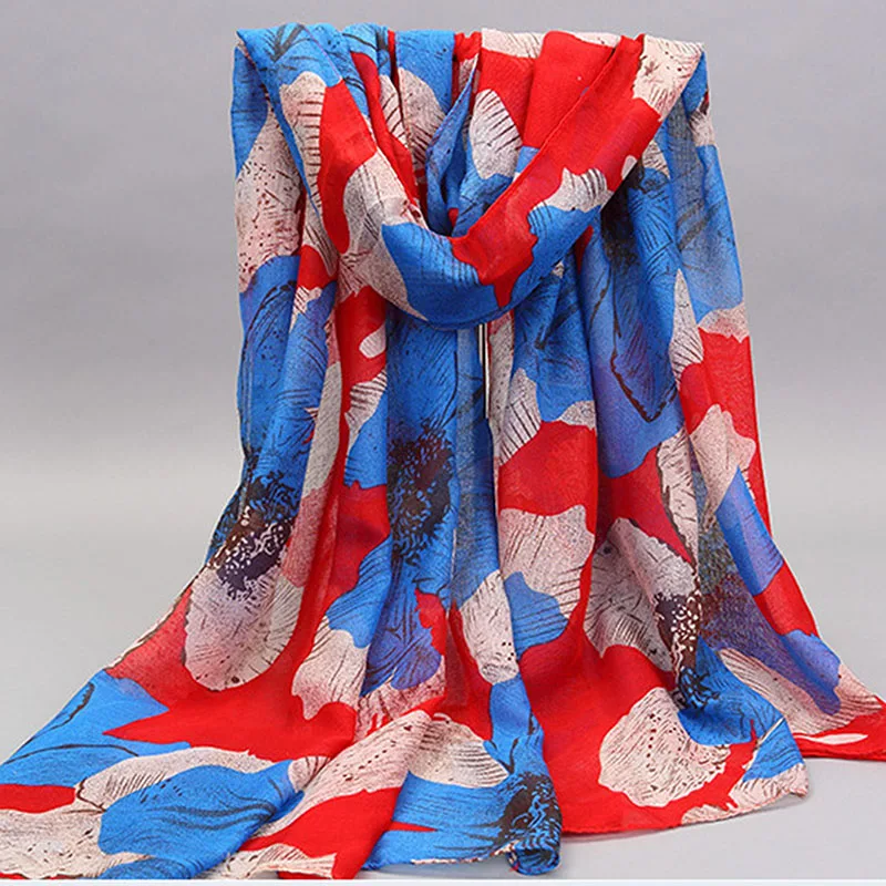Женские длинные шарфы из хлопка и вискозы с цветочным принтом 100*180 см большие