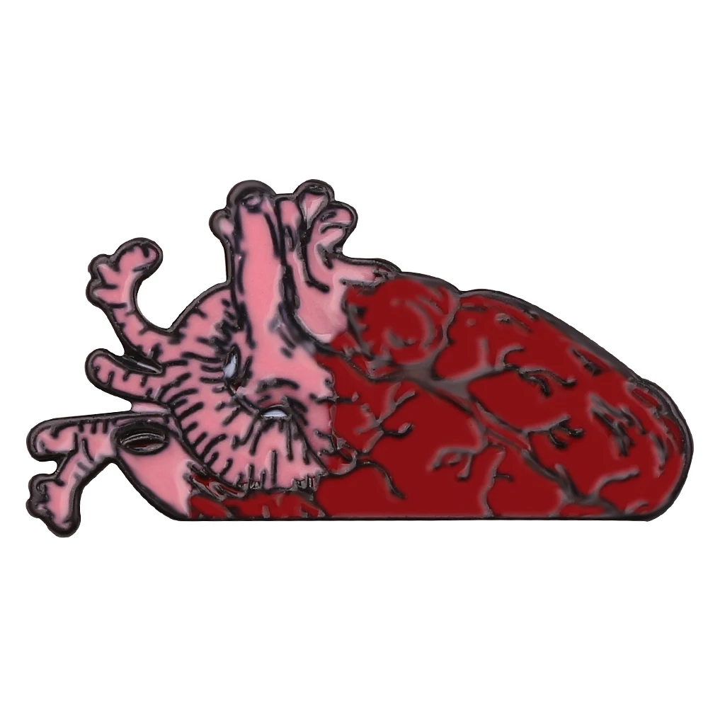 Punk Style Skeleton Love Heart Enamel Pins Self-deprecating Dark Punk Brooches Ocean Wave Whale Human Heart Lapel Pins Badges - Metal color: XZ746