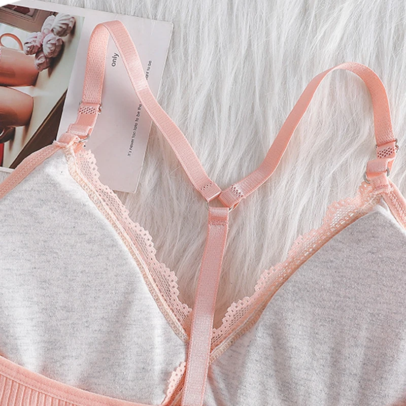 

Beautiful Backless Shoulder Strap Underwear Bralette Solid Color Fitness Lace Bras Cotton Comfortable Tube Tops Push Up Bra