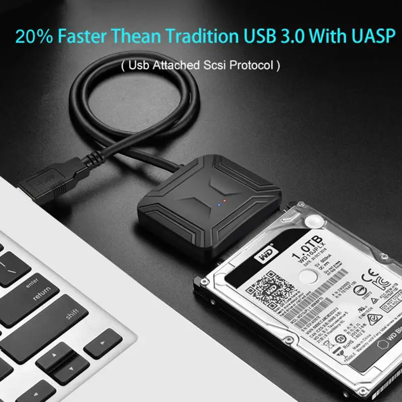 

1PC USB 3.0 To SATA Converter Adapter Black Max Drive Capacity Fast Speedly 5Gbps Adapter Cable Accessories For 2.5inch HDD/SSD