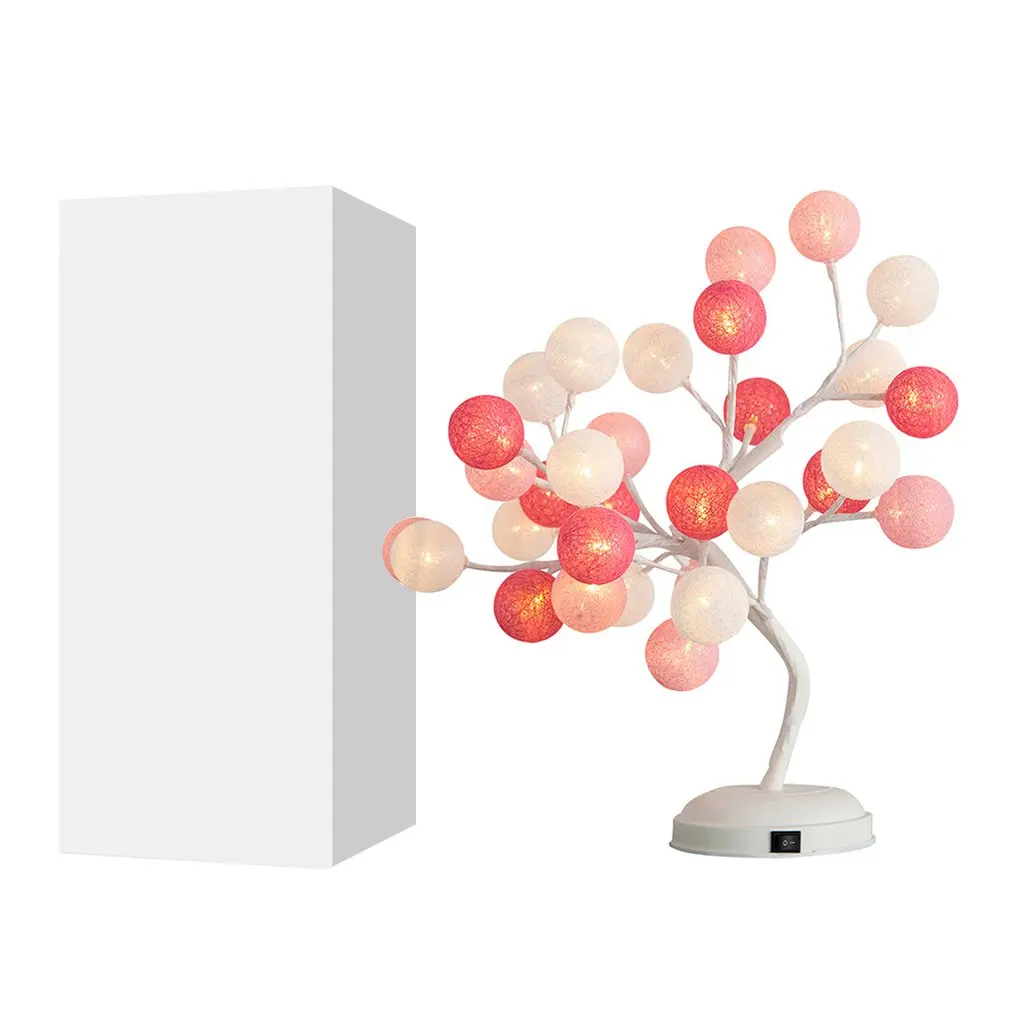 

Handmade Cotton Ball Tree Lamp Bedroom Gift Night Table Lamp Decoration Lamp Led Light String Decoration