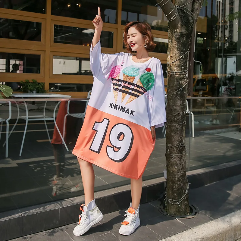 Женское хлопковое свободное платье Vefadisa летнее до колена с принтом мороженого и