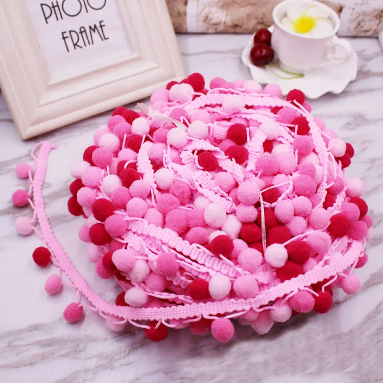 pink series Кружево с помпонами, ленты, Аксессуары для шитья, 2 ярда, помпоны с кисточками, помпоны, отделка, шар, бахрома, вышивка, сделай сам, ткань для одежды - Цвет: pink series