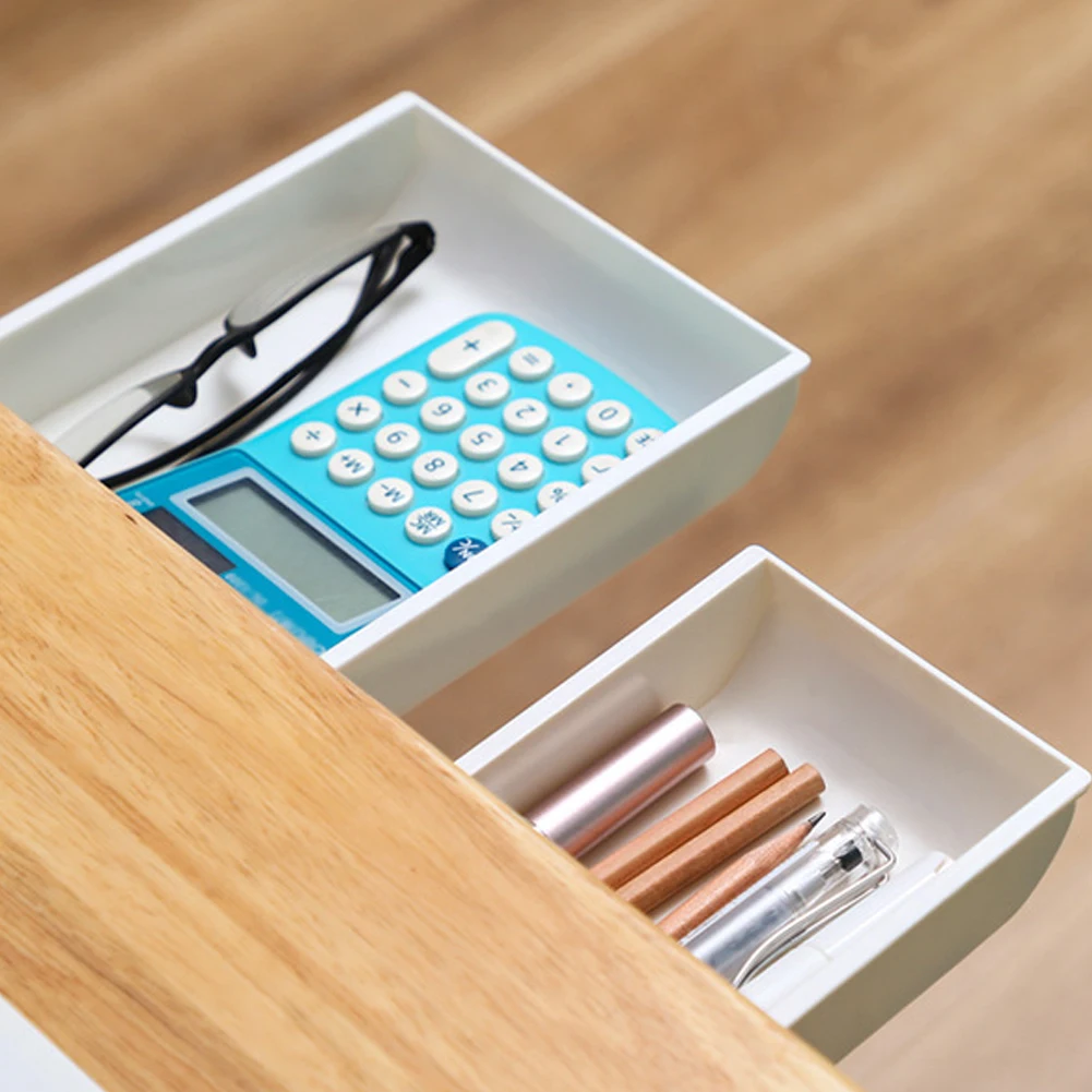 

Self Stick Pencil Tray Pencil Self-Adhesive Under Drawer Organizer For Office School Home White Under-Drawer Storage Box