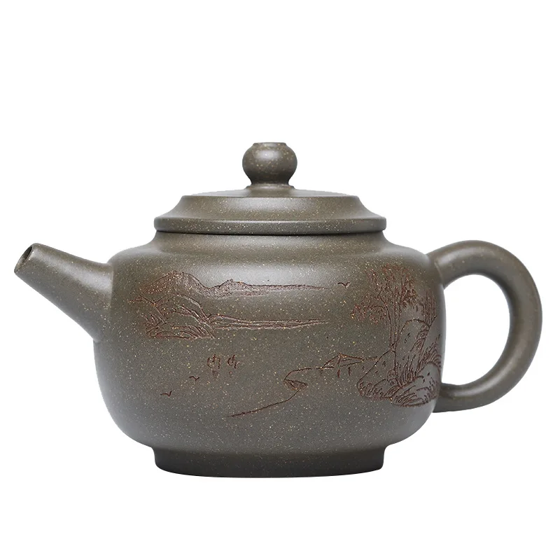 

Exquisite carved landscape ancient lotus seed purple clay teapot handmade Yixing purple clay teapot special tea set
