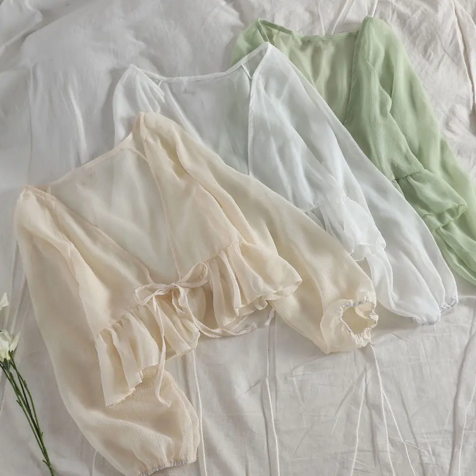 

Women Thin Coat Casual Blouse for Woman Covers Blusa Lace Bow Summer Sun Protection Clothes Female Cardigan Shirt Clothing Tops