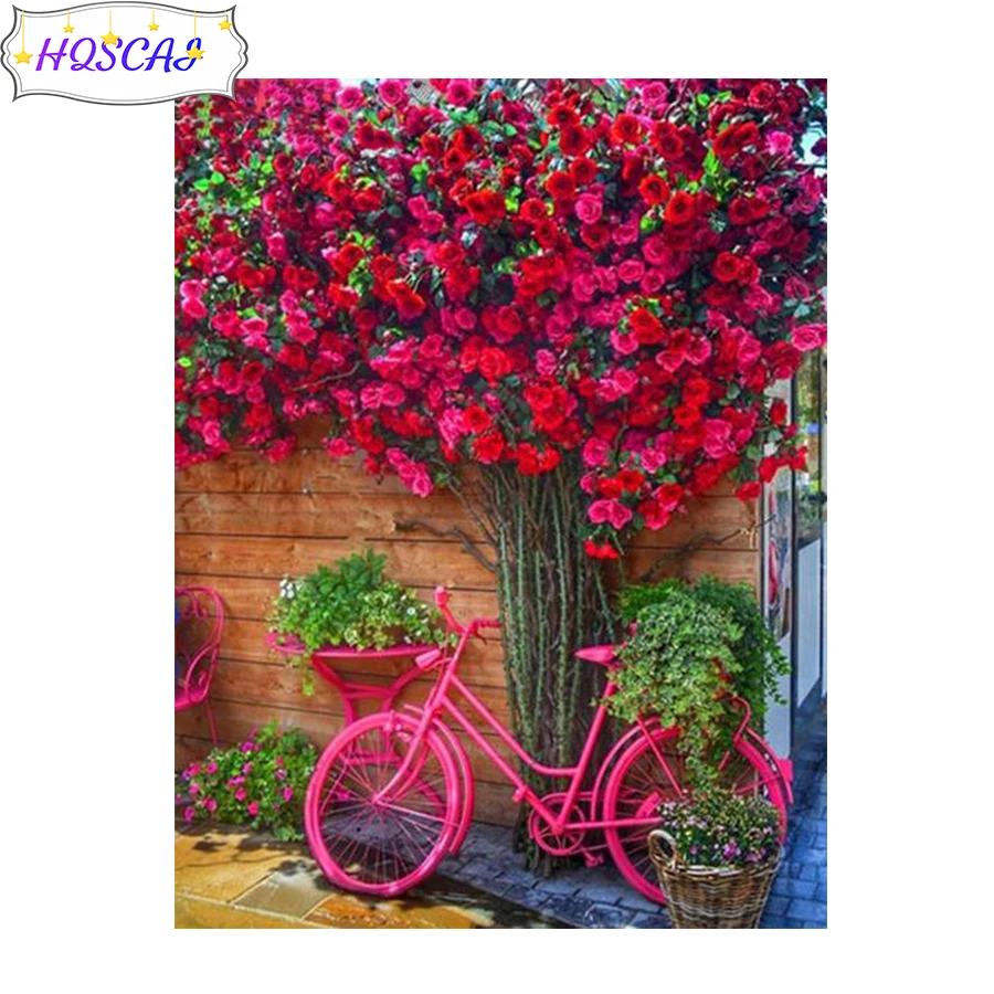 

Алмазная живопись «цветок на велосипеде», алмазная вышивка «сделай сам», полноразмерная круглая вышивка крестиком, подарок для домашнего д...