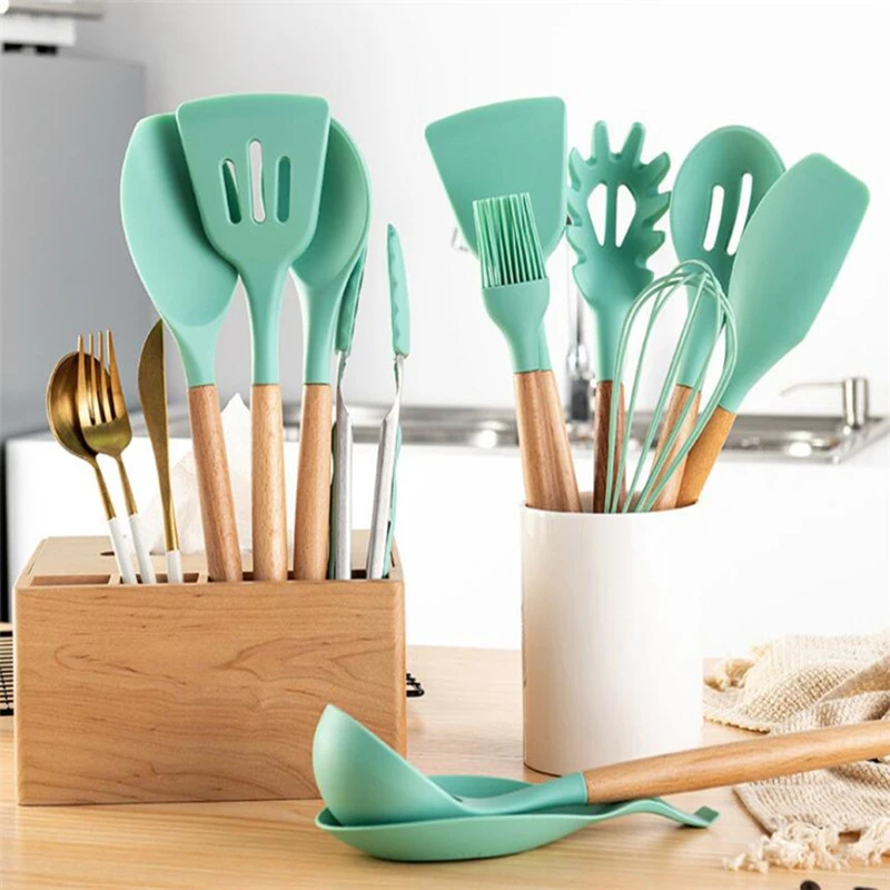 1PC Silicone Wood Turner Soup Spoon Spatula Brush Scraper Pasta Server Egg Beater Kitchen Baking Cooking Tools Kitchenware | Дом и сад