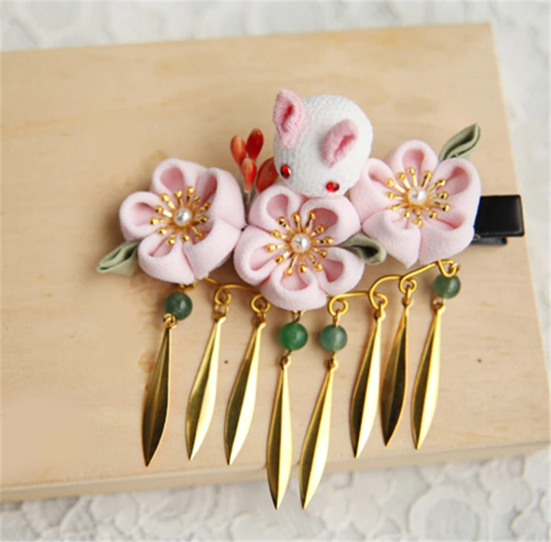Ручная работа кролик Сакура шаг встряхнуть японский стиль волос Декор заколка