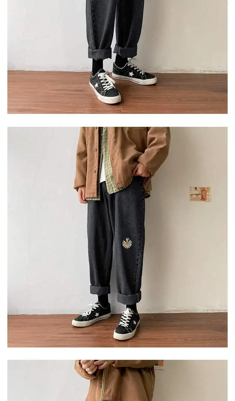 

Ins New Mens Japan Fashoins Harem Blue Jeans Pants 2020 Vintage Straight Pants Harajuku Jeans Baggy Belt High Quality Denim