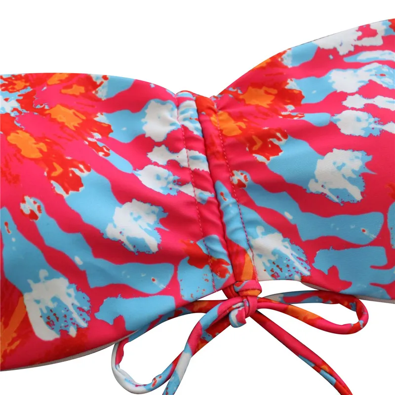 

2Pcs Women Floral Print Neck-hanging Bikini Suit Low Cut Backless Off-shoulder Sleeveless High Wait Beachwear Bathing Suits