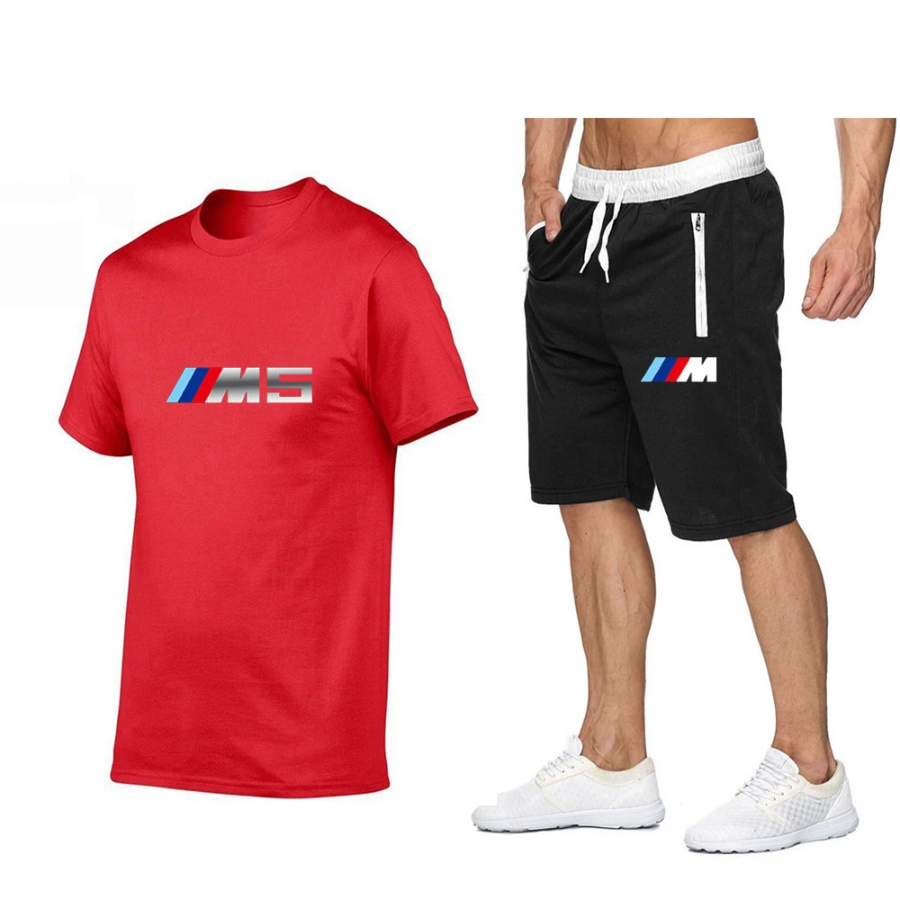 

2021 Popular New Cotton men's T-shirt + Sports Shorts Set Summer High Quality Cotton T-shirt Sports Running Set