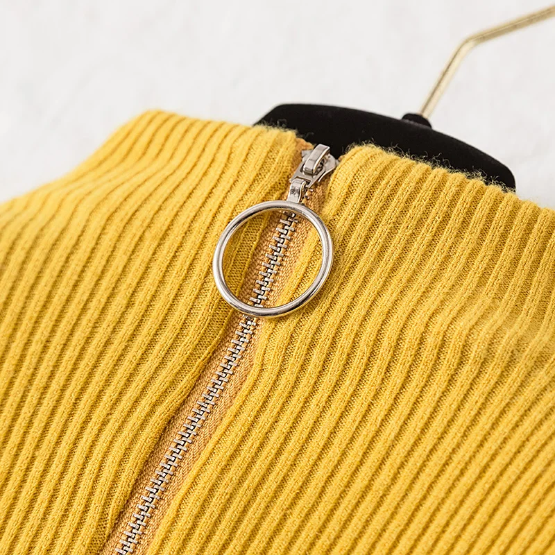 Женский пуловер на молнии с высоким воротником вязаный свитер Повседневные