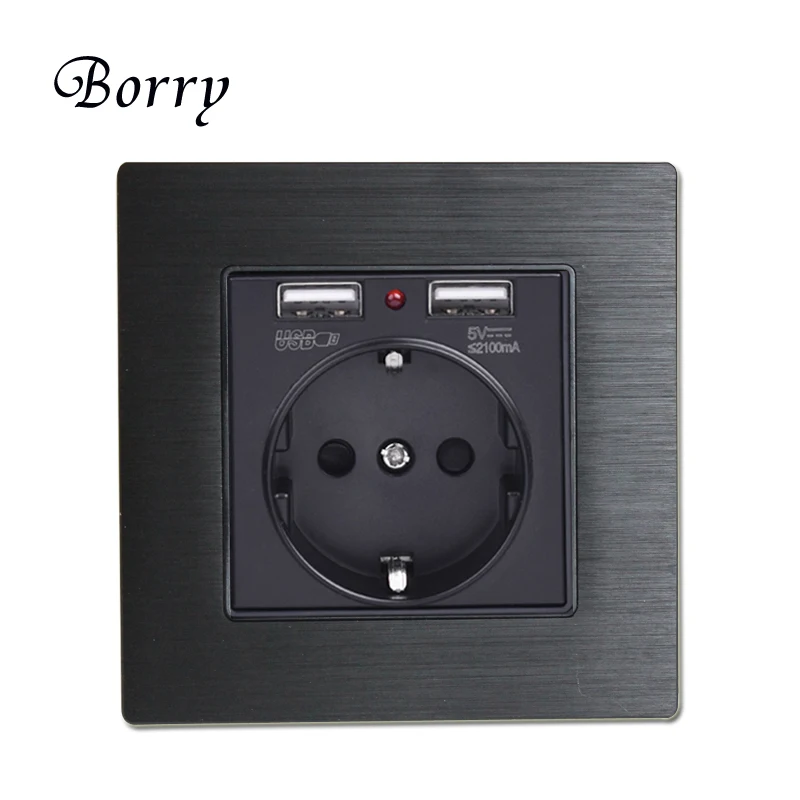 Borry черная алюминиевая металлическая панель двойной usb-порт для зарядки 2.1A 16A