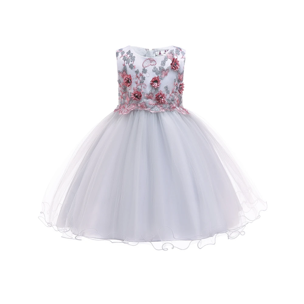 Shiny Toddler Big Girl Flower Embroidery And Decoration Princess Cotton Lace Piano Show Dress |