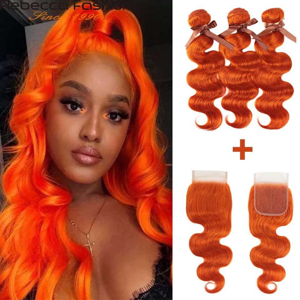 

Rebecca Orange Bundles With Closure Brazilian Body Wave Human Hair Orange 3 Bundles With Closure Remy