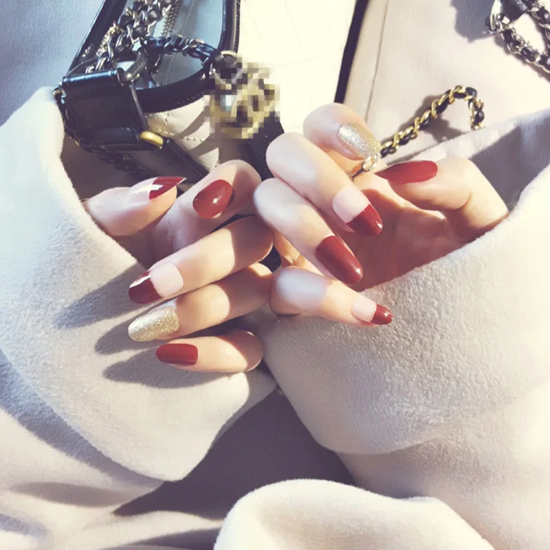 style7 24 шт. великолепные накладные ногти цвета розового золота, блестящие накладные ногти с острым носком, накладные ногти с полным покрытием, Длинные накладные ногти для девочек - Цвет: style7