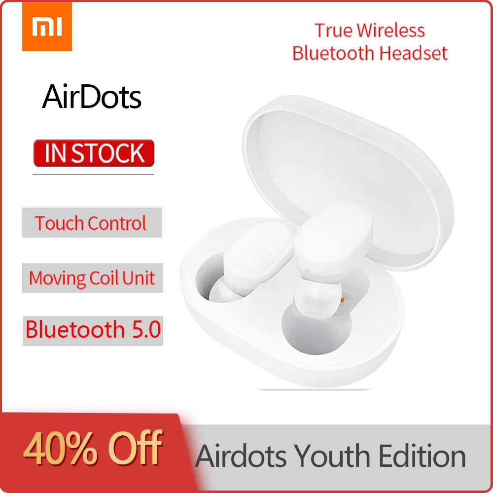 Оригинальные наушники Xiaomi AirDots молодежная версия беспроводная гарнитура Mi Bluetooth 5