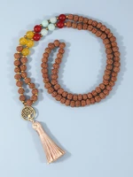 yuokiaa natural rudraksha bodhi 108 prayer beads mala necklace buddhism rosary tassel necklace bohemian meditation yoga japamala