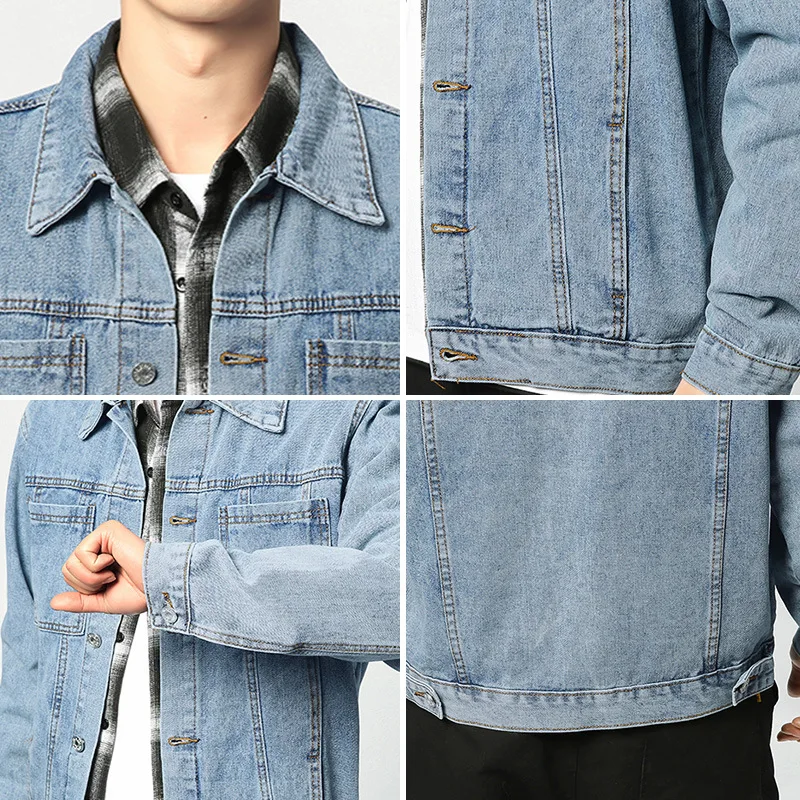 

2021 men's big pocket denim jacket teen lapel solid color casual denim jacket