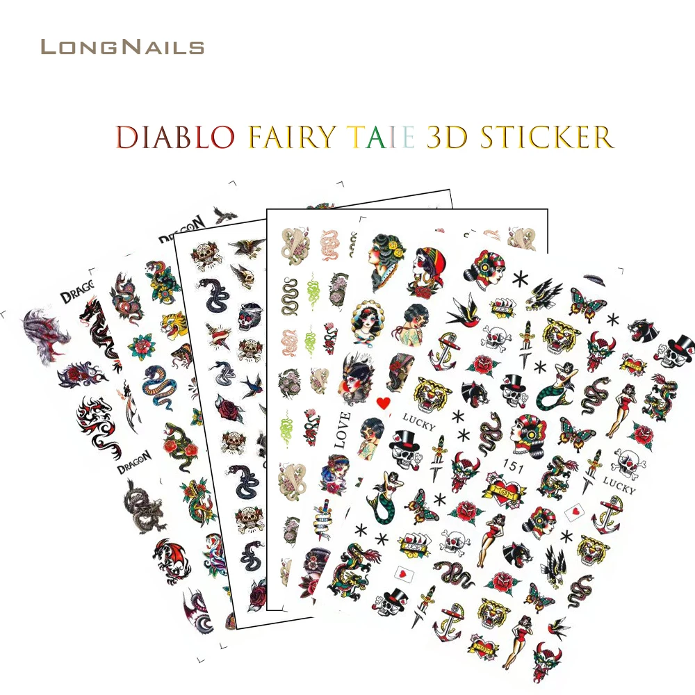 

8*10cm Christ Angel, Fluorescent Dragon Sticker Decals 1pc Diablo Fairy Snake Self-Adhesive Manicure Ultra-Thin Nail Stickers 3D