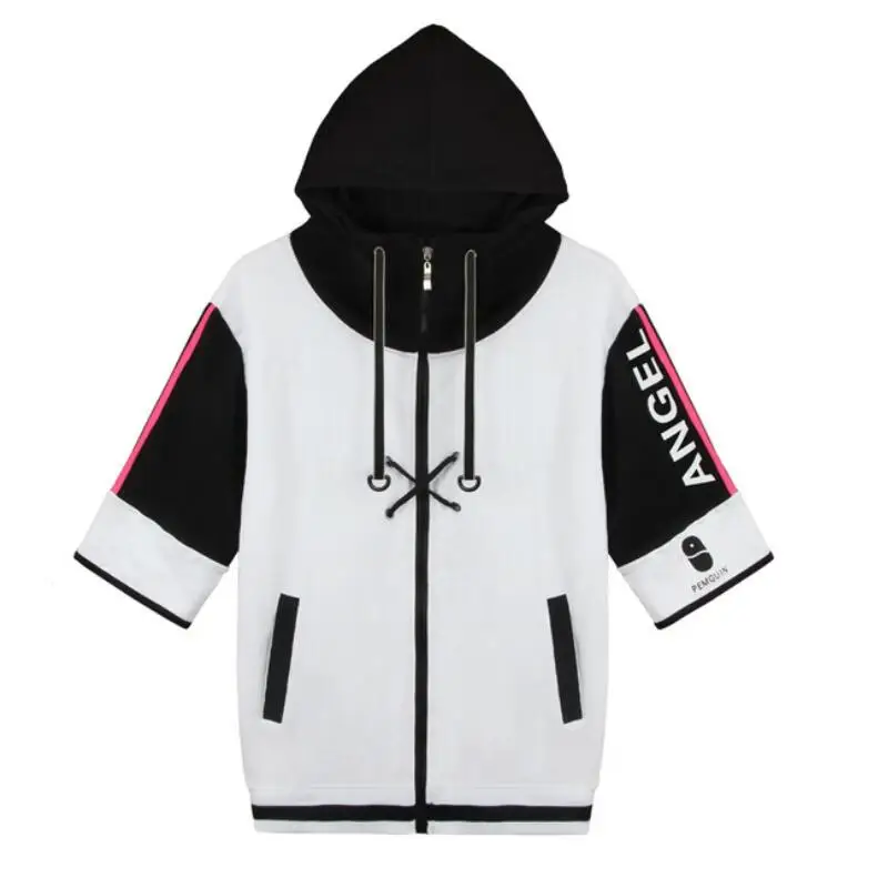 

Game Arknights zipper Hoodie Sniper Exusiai Cosplay Hooded Coat short sleeve Jacket Spring Autumn Outerwear Tops