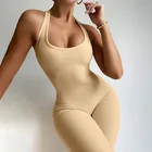 Модный женский спортивный костюм Fdbro, одежда для йоги, однотонный сексуальный короткий комбинезон с лямкой на шее и открытой спиной, Облегающий комбинезон для отдыха