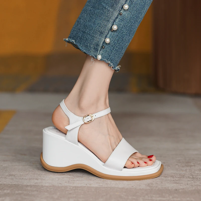 

SKLFGXZY Summer New Arrival Women Genuine Leather Sandals Roman Style Cowhide Wedge Women Shoes
