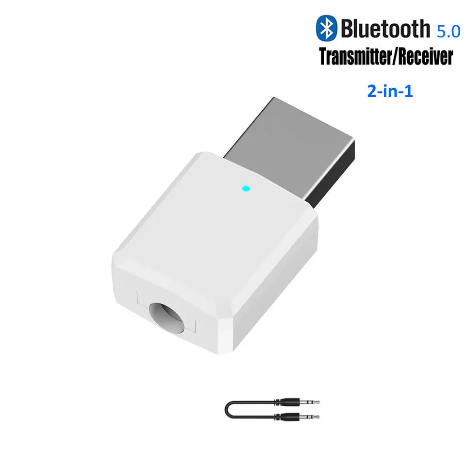 Electop USB Bluetooth 5,0 передатчик приемник 3 в 1 адаптер EDR Dongle 3,5 мм AUX для ТВ наушники для ПК домашний стерео Автозвук - Цвет: 2-IN-1-White