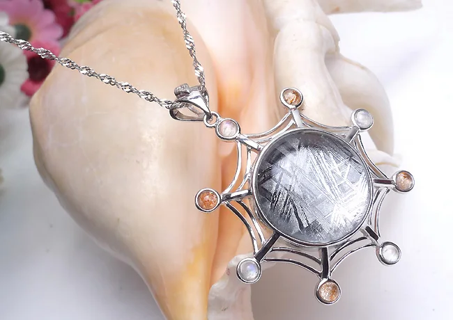 

100% Genuine Natural Gibeon Iron Meteorite 21x21mm Silver Round Woman Man Pendant 9G Moldavite Meteorite Necklace AAAAA