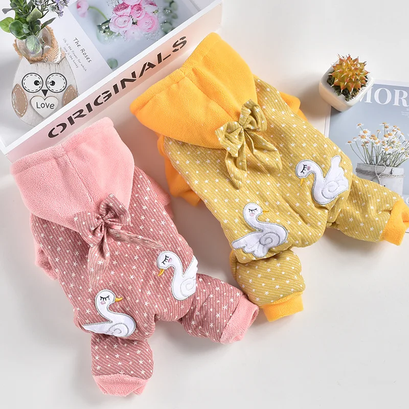 Осенне зимняя теплая одежда для собак с маленьким лебедем рисунком животных