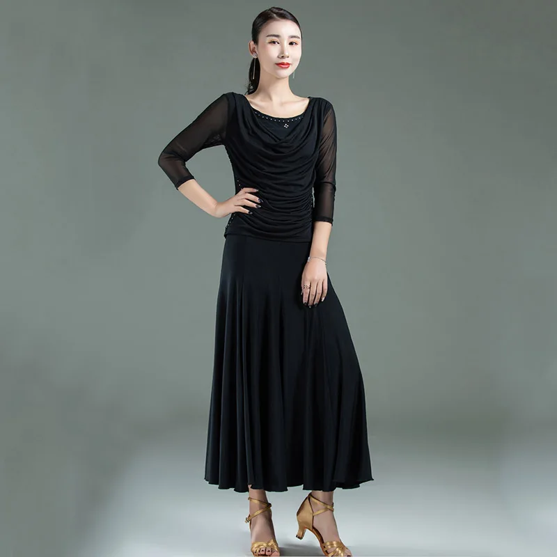 2021 Elegant Ballroom Dance Skirt For Women Black Practice Wear Stage Costume Waltz Dance Wear Dancer Outfit Designer Clothes