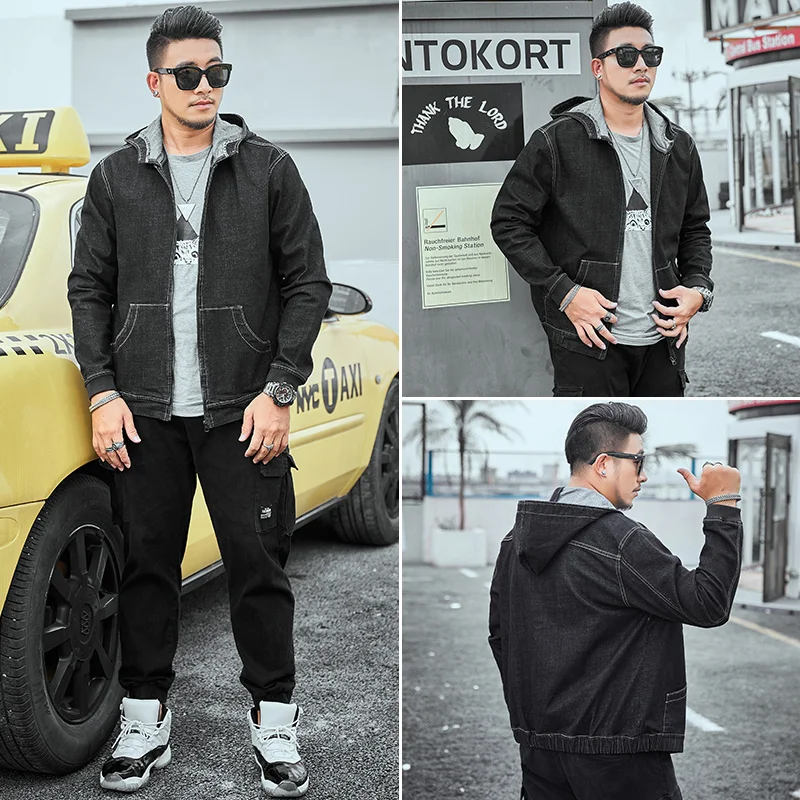 

2021 New Denim Men Hooded Sportswear Outdoors Casual Fashion Jeans Jackets Hoodies Cowboy Mens Jacket Coat Plus Size M-7XL 8XL