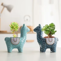 cartoon cute alpaca succulent flower pot desktop placed potted container decoration gift balcony plant ceramic creative