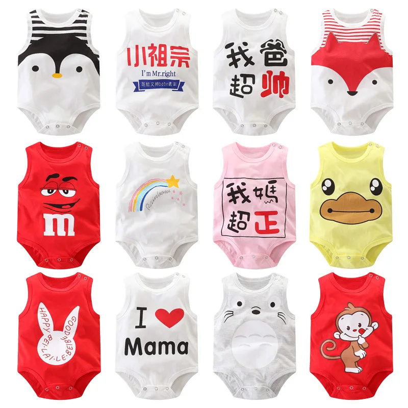 

Летний комбинезон без рукавов для маленьких девочек, ползунки, комбинезоны для малышей, милая одежда с принтом кролика, лисы, я люблю, маму, з...