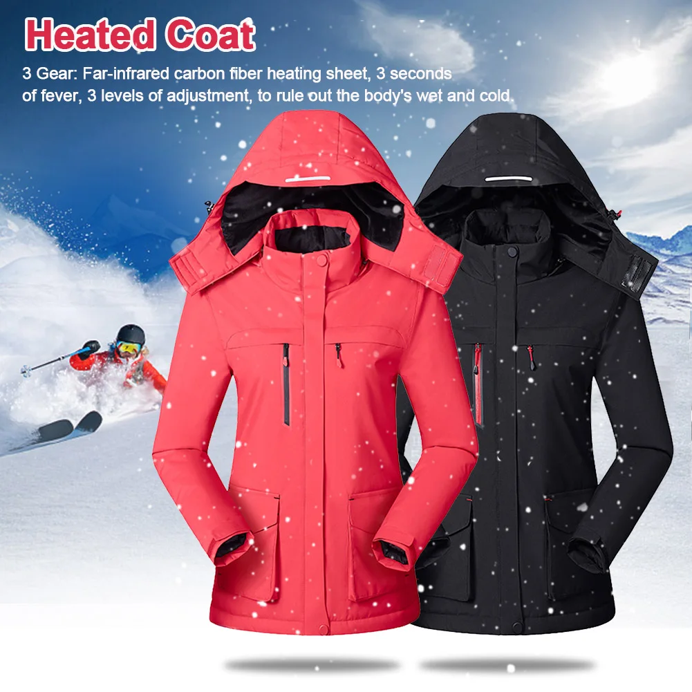 

Outdoor Sports Skiing Solid Thermal Hooded Fishing Windproof Reflective Usb Infrared Women Heated Winter Jacket Washable