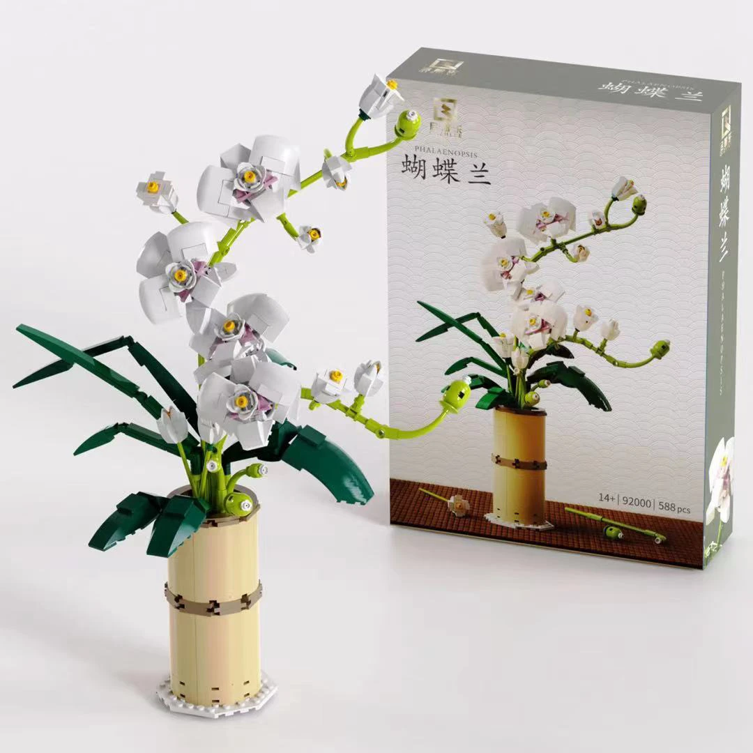 

NEW 92000 Phalaenopsis Bouque Potted Red Plum Blossom Flowers Building Blocks Bouquet With Vase Bricks Toys Gift Home Decor