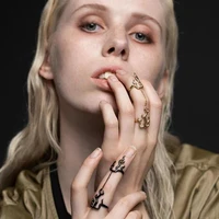 original retro creative punk hip hop flame chain set ring personality fashion men women trend party opening ring jewelry gift