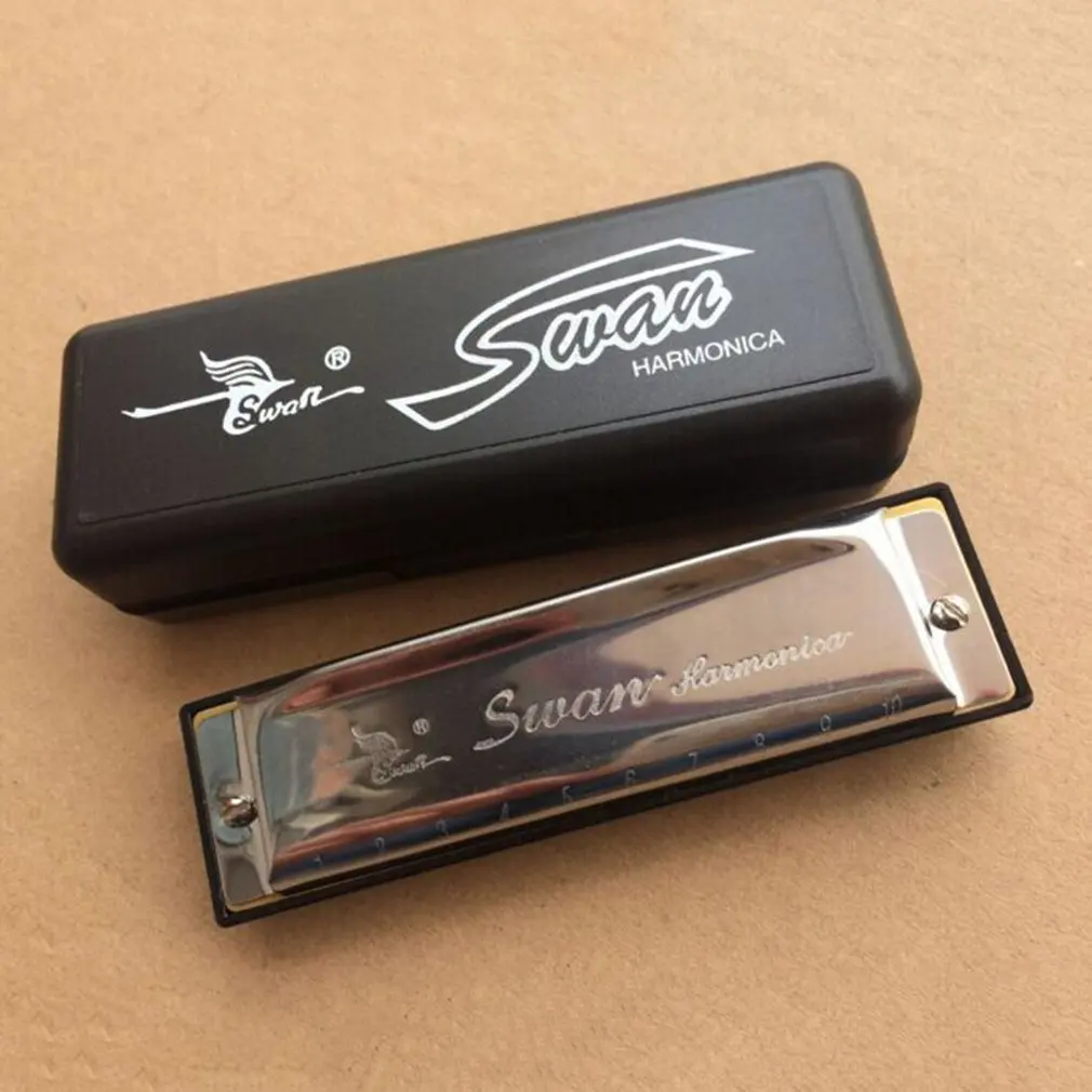 

2021 NEW Silver Metal Swan Diatonic Blues Harmonica/ Mouthorgan 10 Holes C Key Harp Mouth Organ