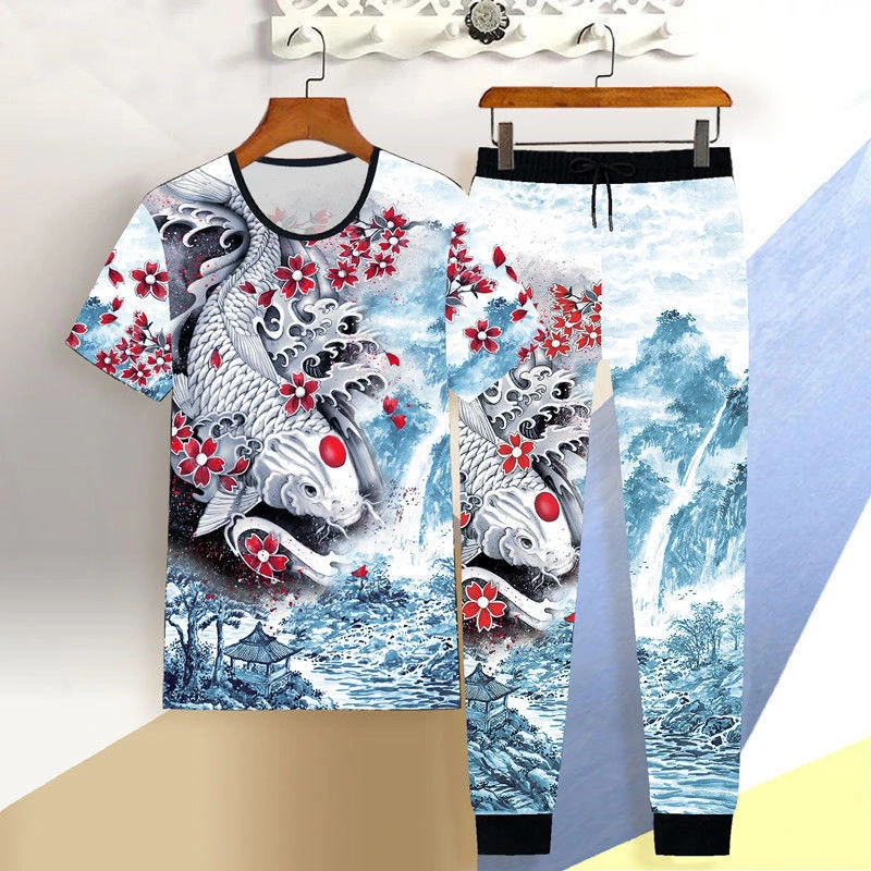

Hot Sale Spring And Summer Long-Sleeved T-Shirt Men 3D Tiger Casual T-Shirt Trousers 2 Pieces Of Chinese Style Dragon Suit