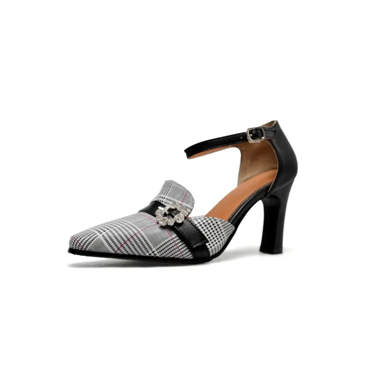 

New women's shoes in the spring of 2019 sharp head thousand bird lattice high heels versatile fashion diamond sandals women's