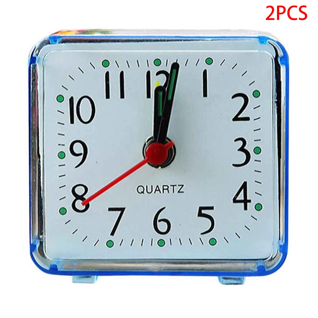 2 Pieces Square Small Bed Alarm Clock Transparent Case Compact Travel Mini Children Student Desk Watch | Дом и сад